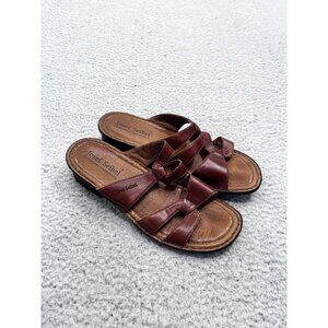 Women's Josef Seibel Brown Leather Slip On Open Toe Comfortable Sandals Size 41